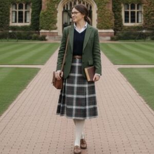 Vintage St Michael Plaid Pleated Wrap Kilt Skirt Gray Red Size 12 / 26" Waist